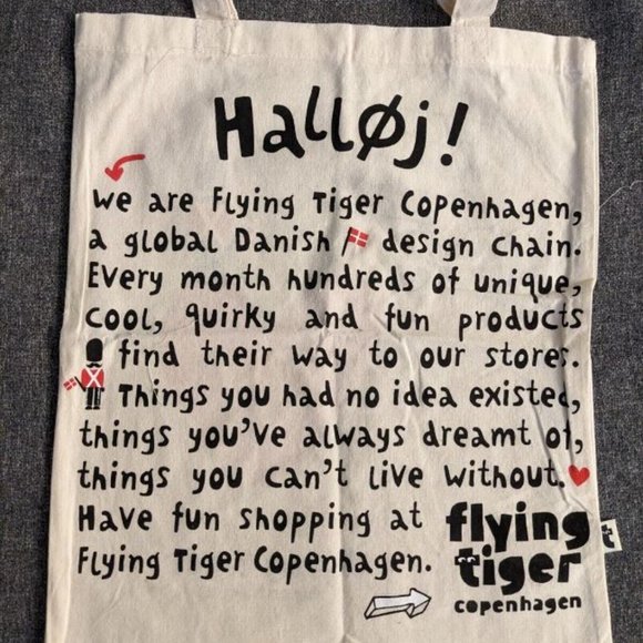 Flying Tiger Copenhagen Halloj Heart Denmark Love Tote Bag Natural Canvas - Picture 3 of 6